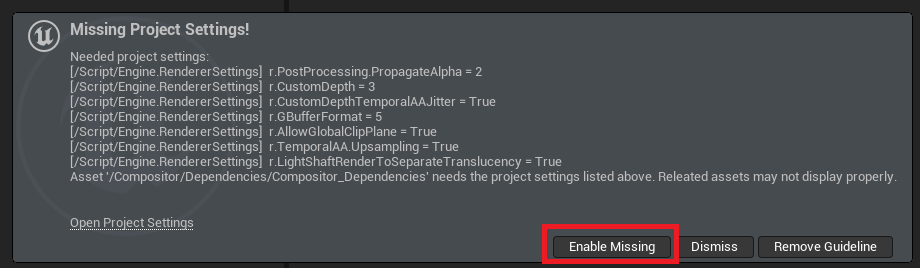 Missing project settings