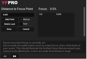 Focal distance wizard window